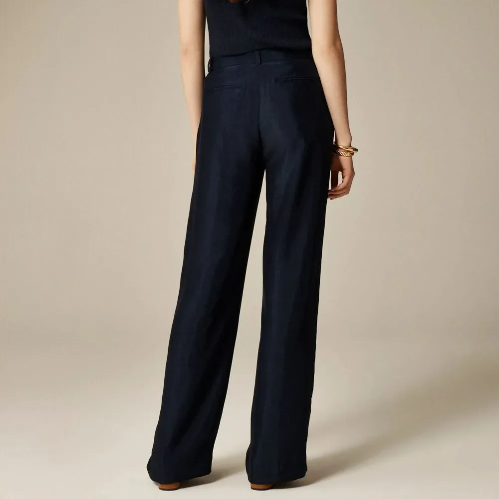 J.Crew Essential Wide-Leg Pant in Textured Satin in Navy